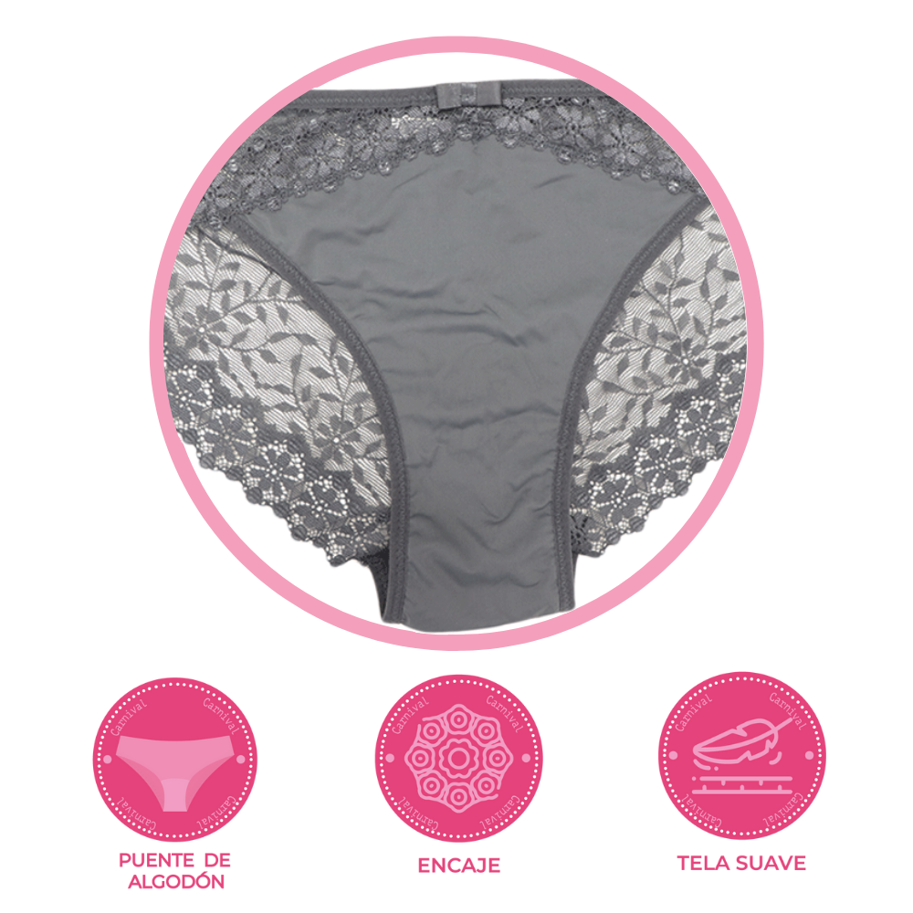 Panty coordinable corte hipster con encaje gris 74406 Lady Carnival