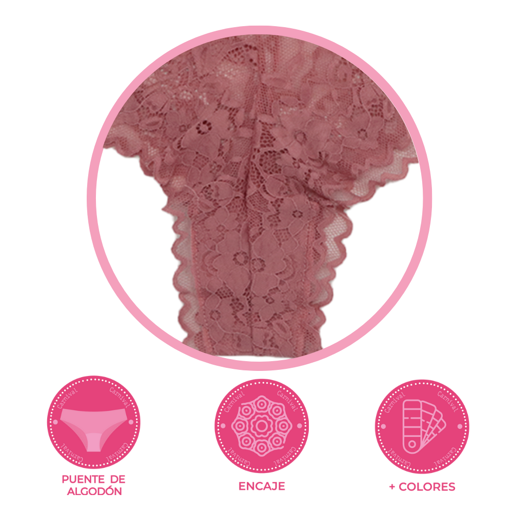 Panty coordinable corte cachetero con encaje rosa 74510 Lady Carnival