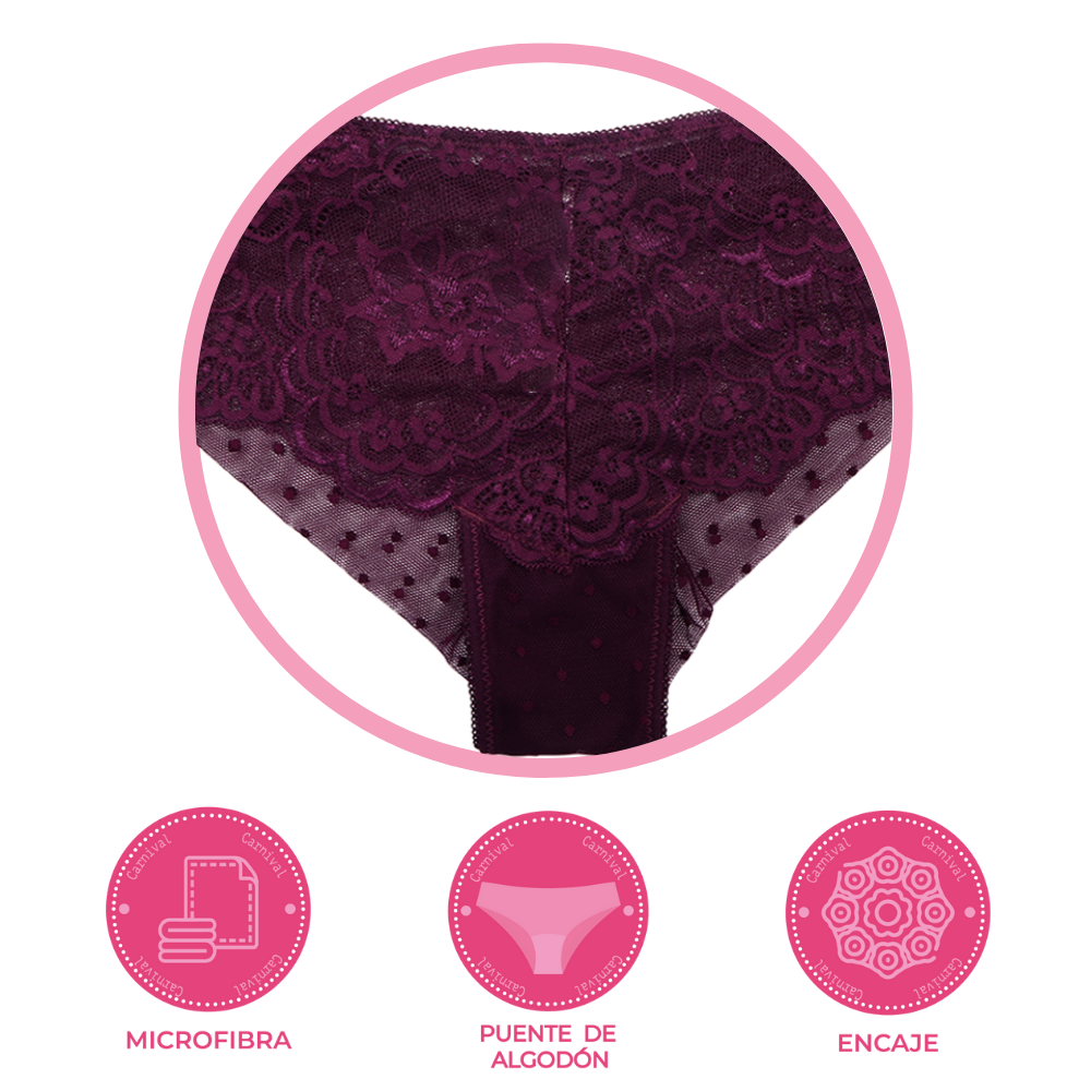 Panty coordinable corte hipste con mesh  74713 Lady Carnival