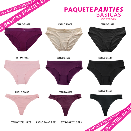 Paquete de 27 panties básicas a precio de mayoreo PACK 004 PANTIES BÁSICAS Carnival